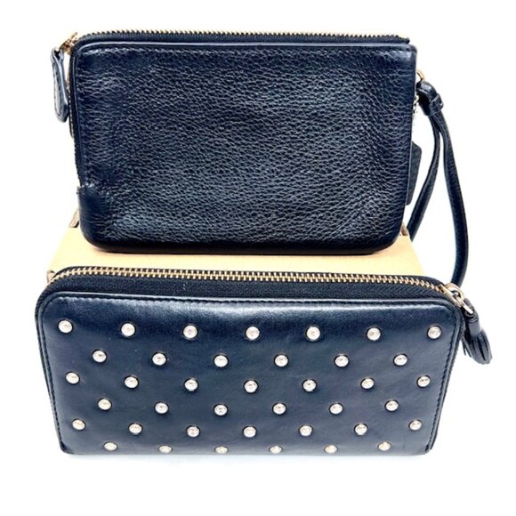 2 Vintage Wallets black leather full zip COACH  & Ana Hindmarch with Studs (70) - Picture 2 of 11